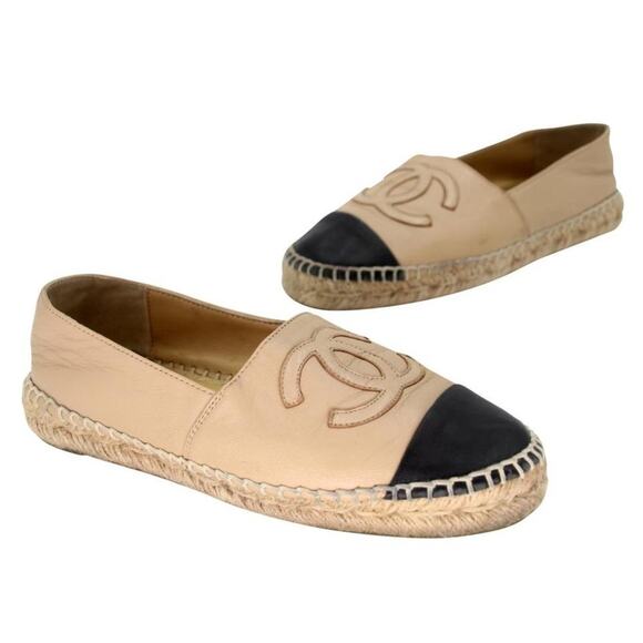 Chanel Cap Toe Large 38 Monogram Leather CC Espadrille Flats CC-0921N-0005 - Picture 2 of 11